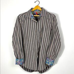 Robert Graham Men's Striped Shirt with Paisley Accents size XL